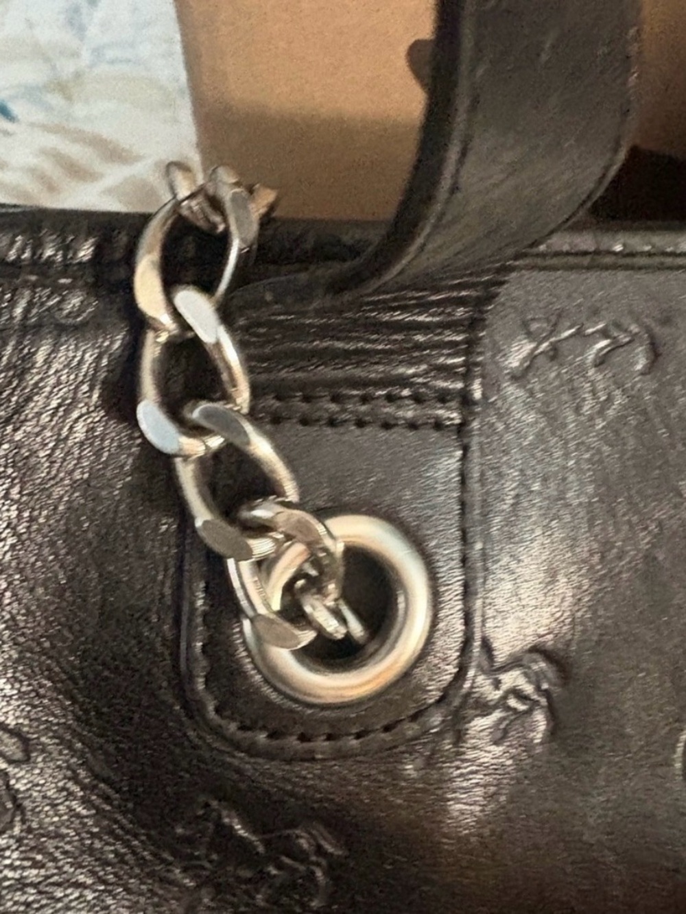 Black Leather Shoulder Bag with Silver Chain Accent